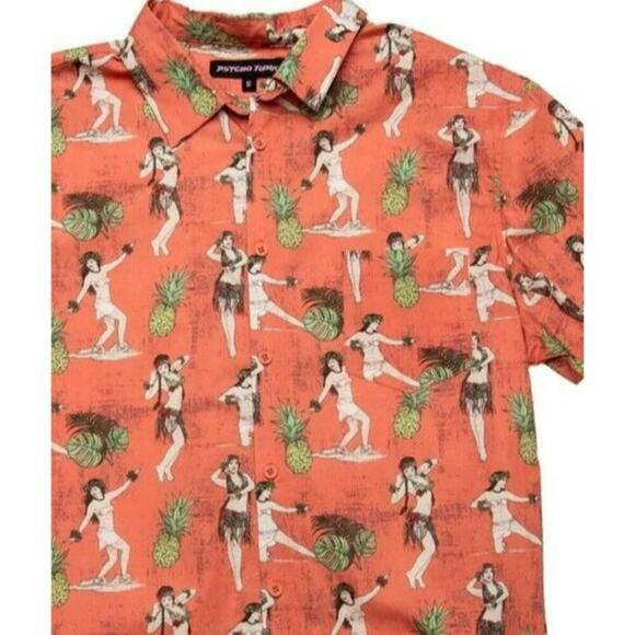 Psycho Tuna Hawaiian Shirt Hula Girls Peach Mens 2XL - Picture 3 of 5